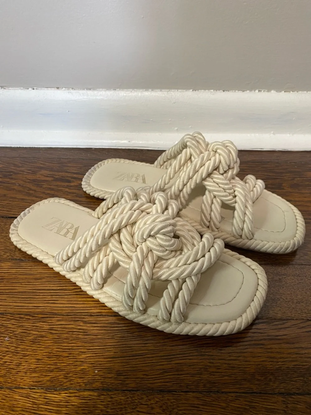 ZARA Beige Knotted Rope Slide Sandals Size 38 - Picture 3 of 7